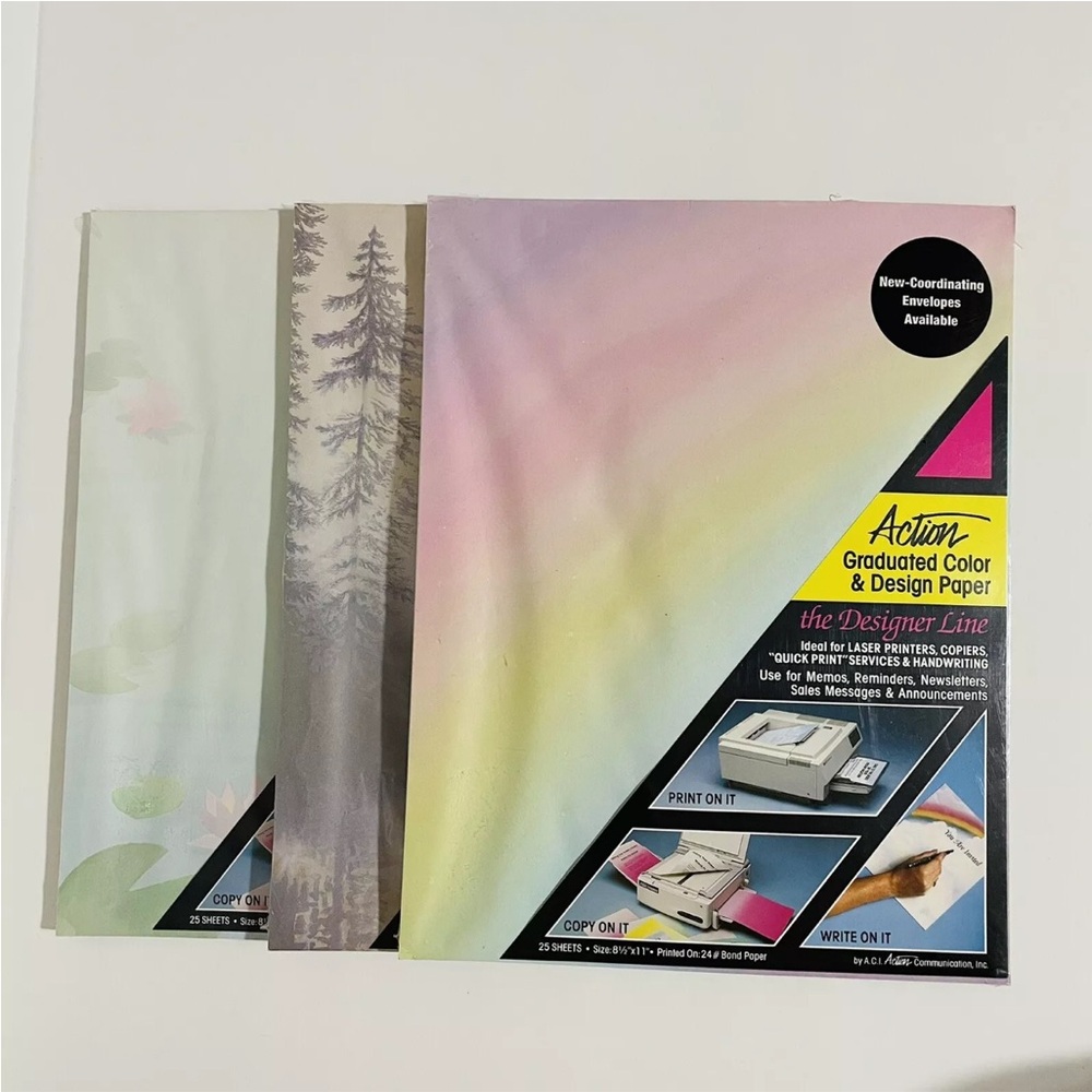 Action Graduated Color & Design Paper  8.5" x 11" New Lot Of 3 Different Design